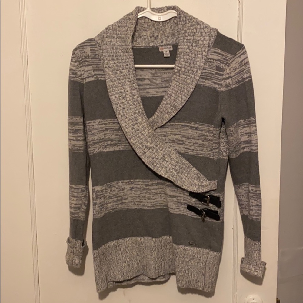 Guess wrap striped sweater with buckles